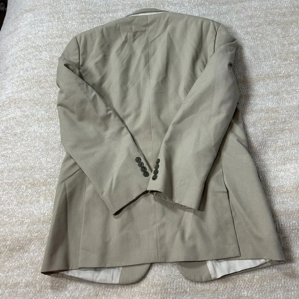 Calvin Klein Beige Pinstripe Blazer Jacket Size 40R Regular Fit